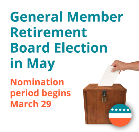 Image of hand in ballot box, retired member board election notice